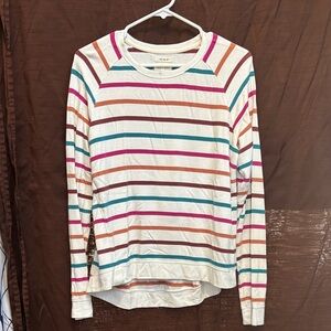 Thread & Supply Cream Long Sleeve Tee with Teal, Pink & Brown Stripes